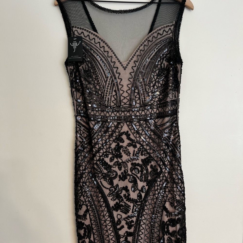 Black and Tan Bodycon Mini Dress Crew Neck